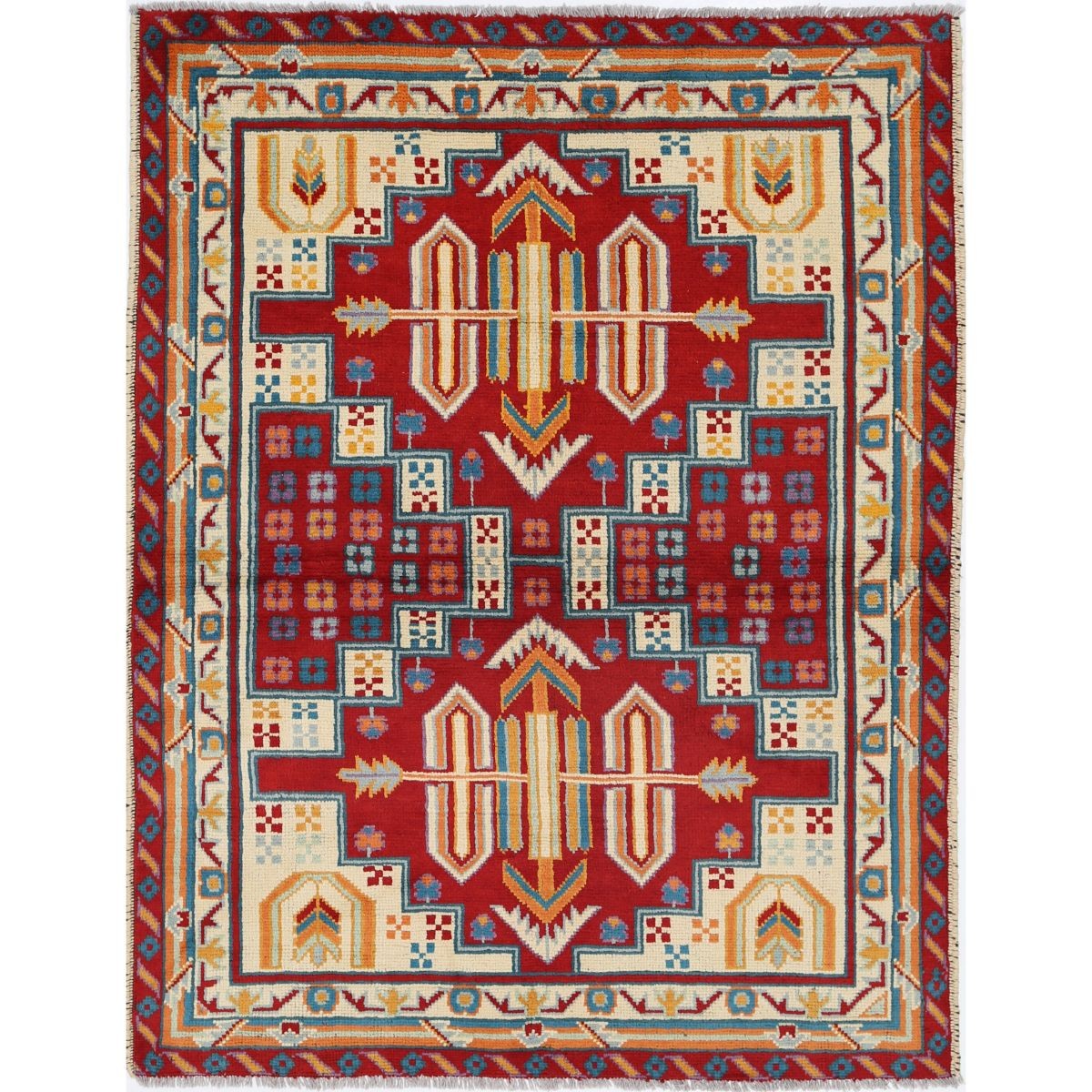Revival 5x6 Handmade Double Knotted Washable Wool Rug - Colorful