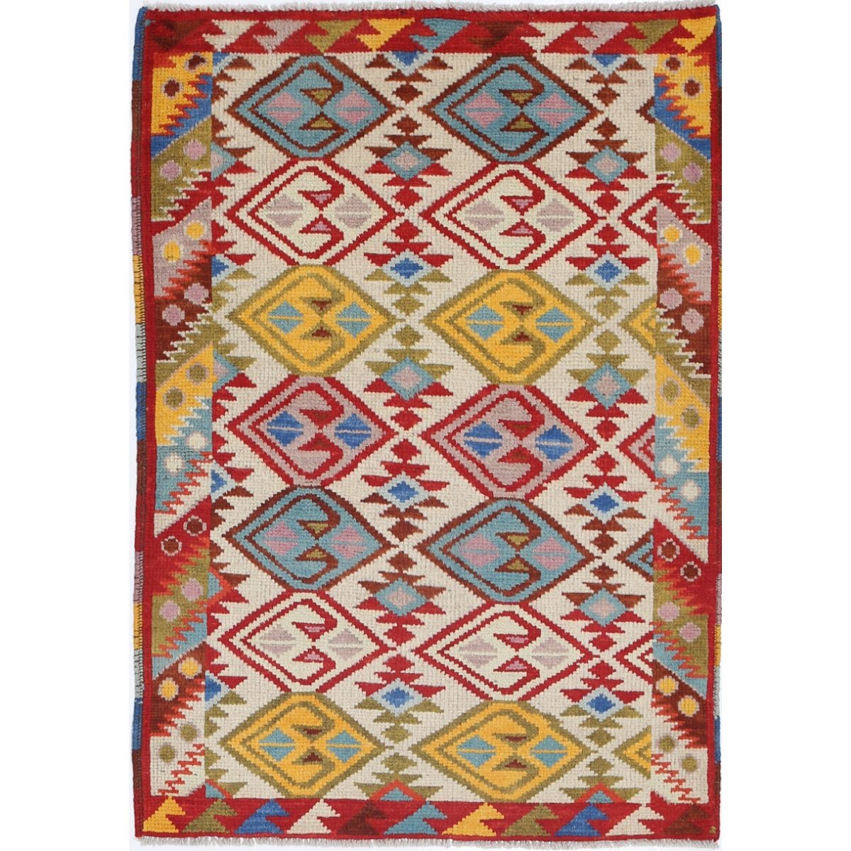 Revival 3x4 Handmade Double Knotted Washable Wool Rug - Colorful