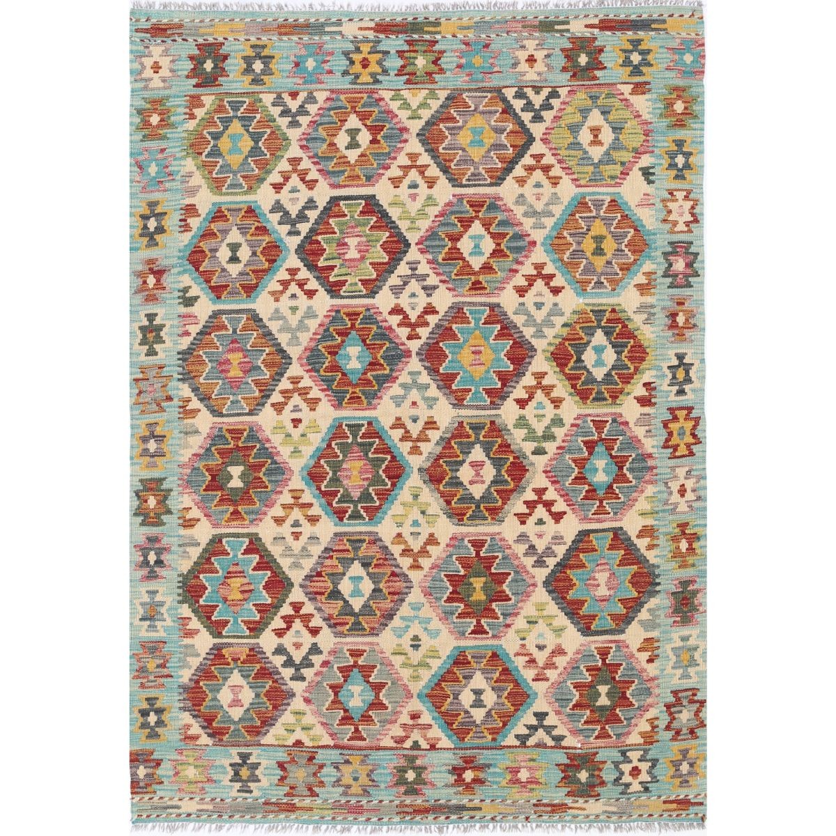 Maimana 5x7 Hand Woven Washable Wool Rug - Colorful