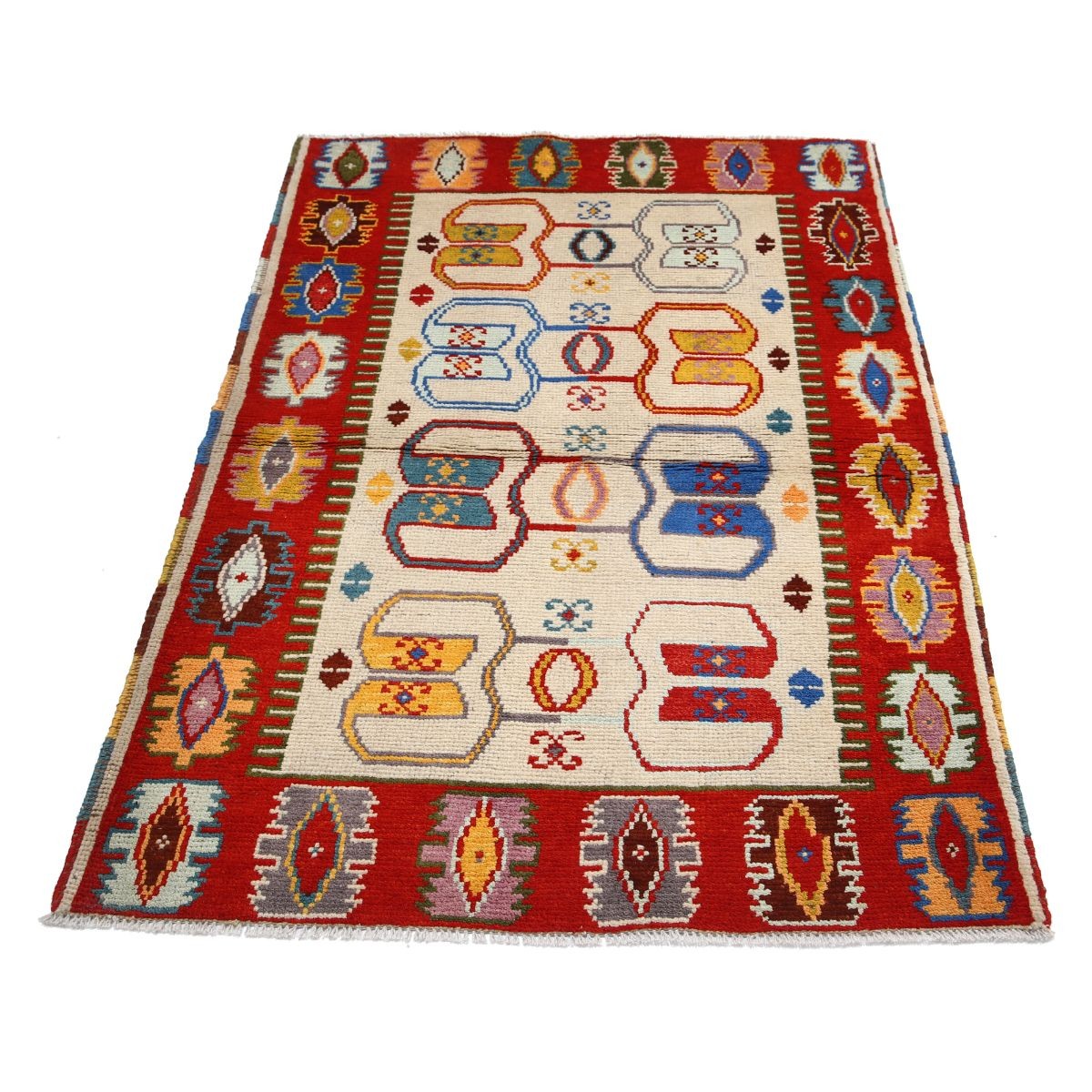 Revival 3x4 Handmade Double Knotted Washable Wool Rug - Colorful