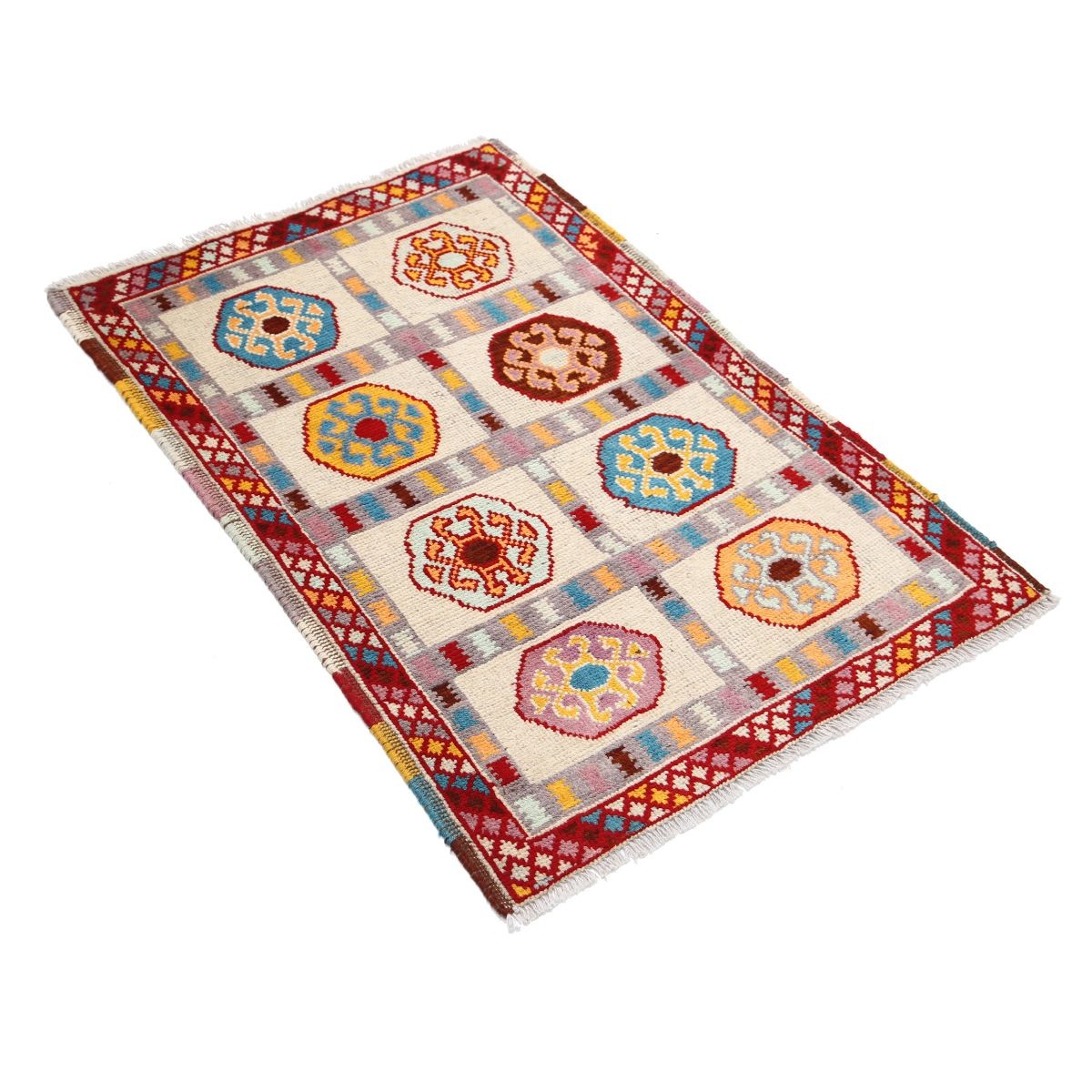 Revival 3x4 Handmade Double Knotted Washable Wool Rug - Colorful