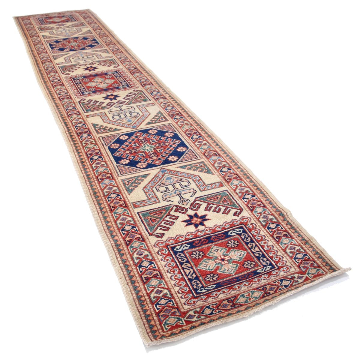Kazak 3x14 Handmade Double Knotted Washable Wool Runner - Colorful