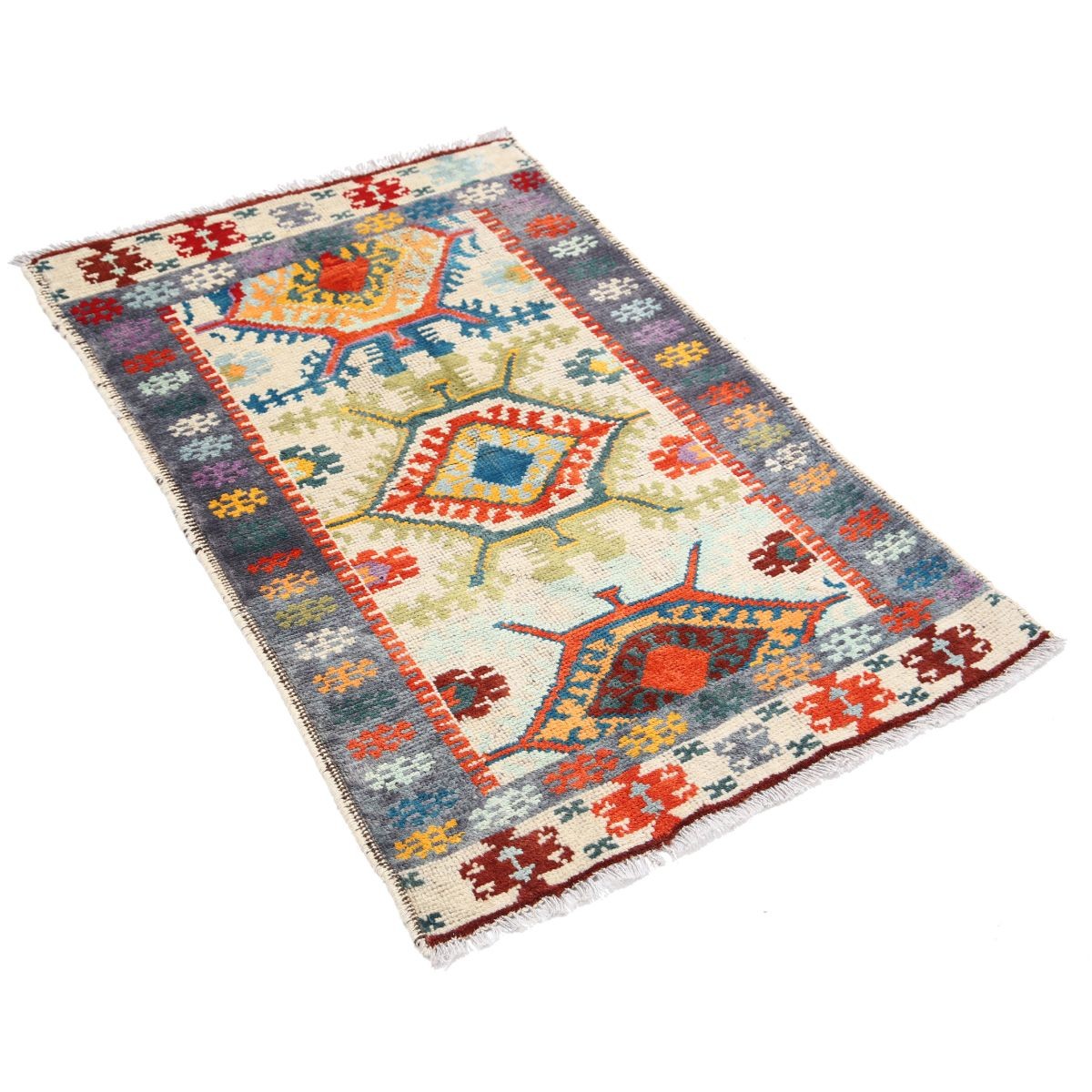 Revival 3x4 Handmade Double Knotted Washable Wool Rug - Colorful