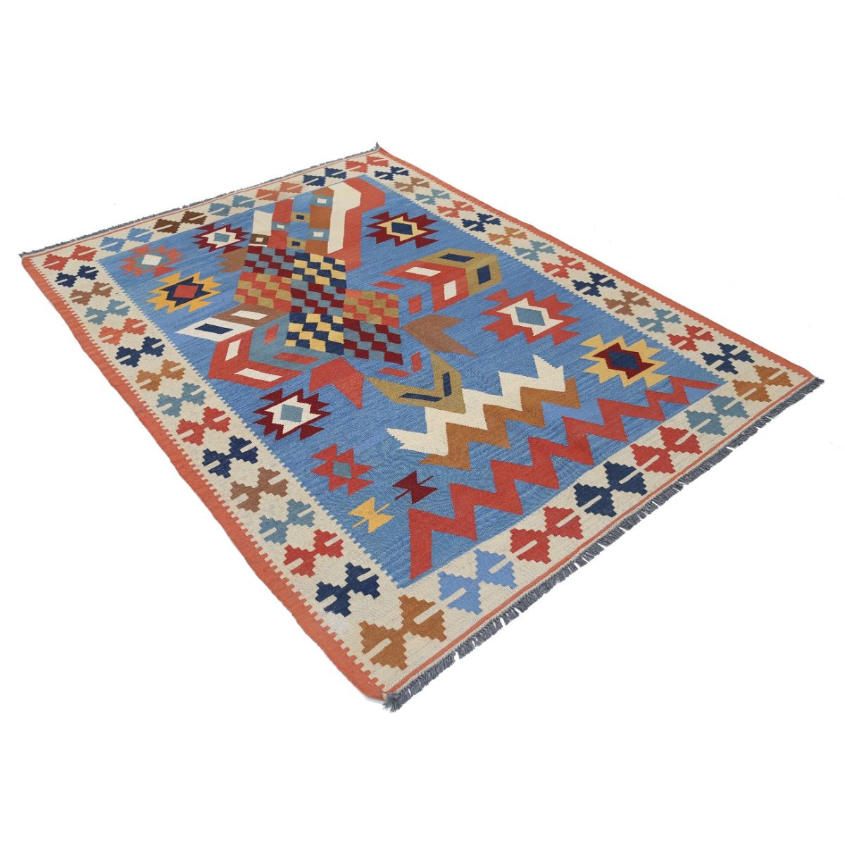 Kafkaas 5x6 Hand Woven Washable Wool Rug - Colorful