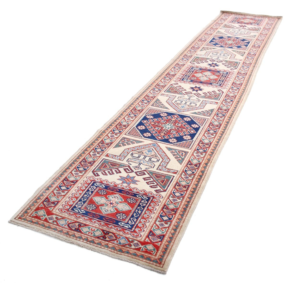 Kazak 3x14 Handmade Double Knotted Washable Wool Runner - Colorful