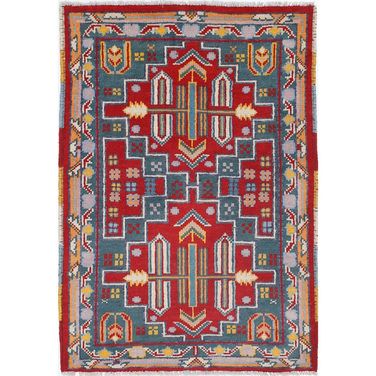 Revival 3x4 Handmade Double Knotted Washable Wool Rug - Colorful