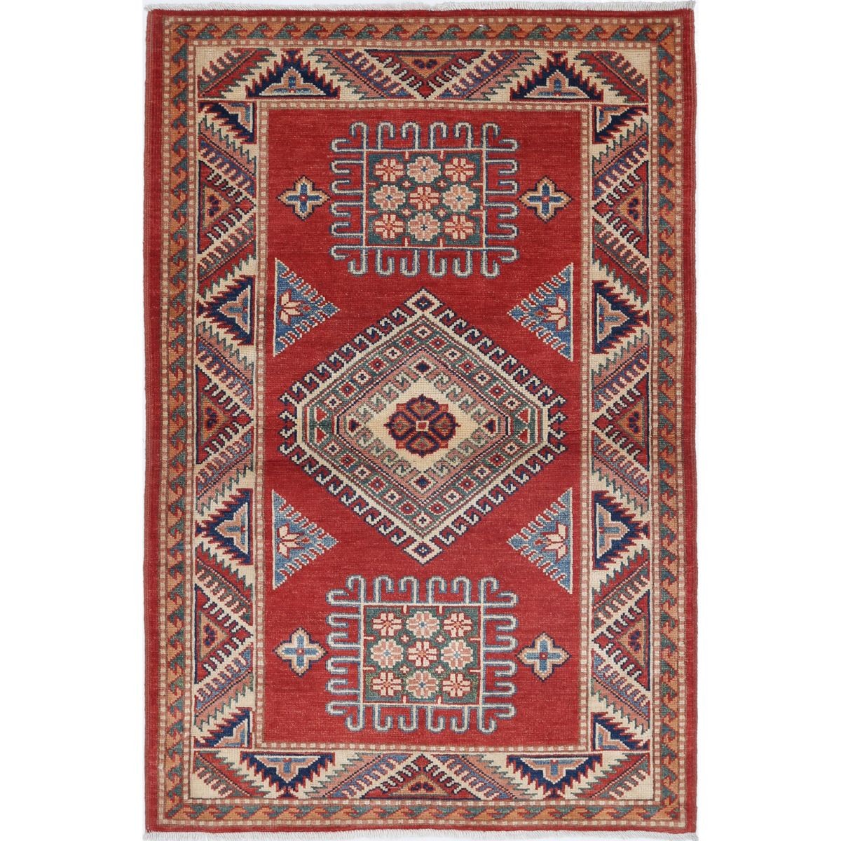 Kazak 3x5 Handmade Double Knotted Washable Wool Rug - Colorful