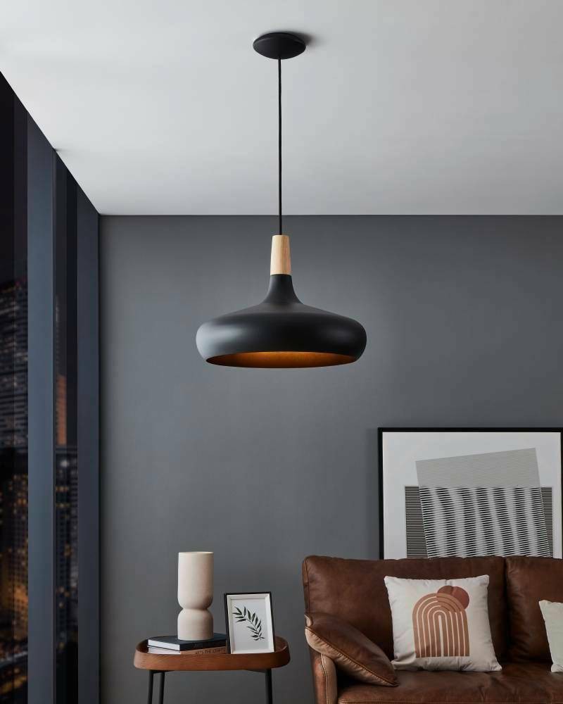 Eglo 900163 "SABINAR" 40 Cm Çapında Çelik, Ahşap Siyah, Kahverengi Sarkıt Avize