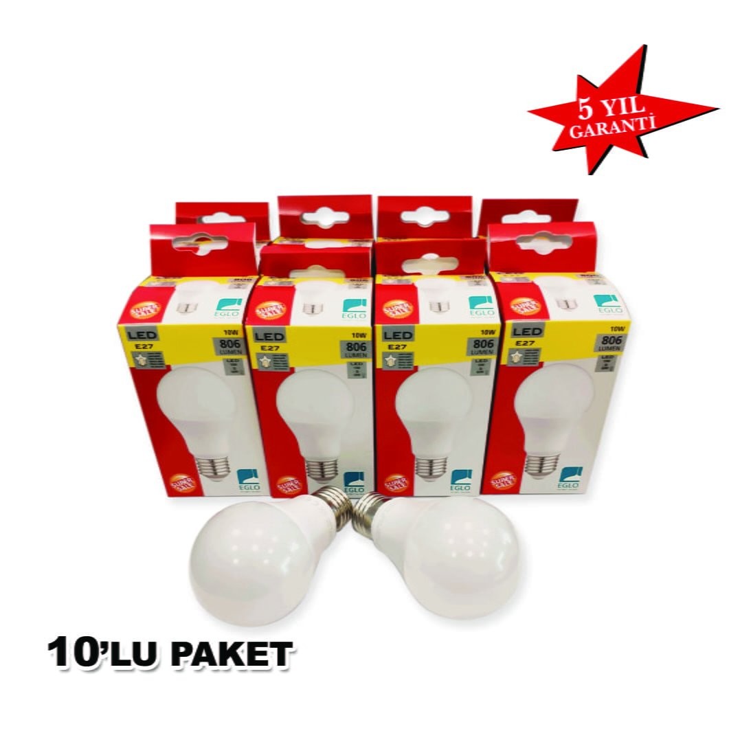Eglo 12813 E27-Led-A60 Ampul 10X10W Opal 3000K 806 Lümen 10'Lu Paket