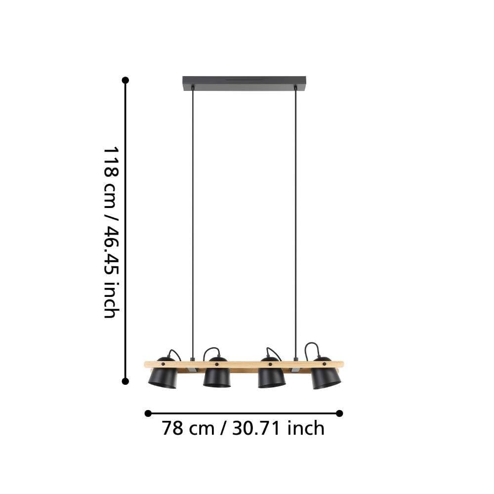Eglo 900883 "HORNWOOD-Z" 110 Cm Yüksekliğinde Çelik, Ahşap Siyah, Kahverengi Sarkıt Avize RGB