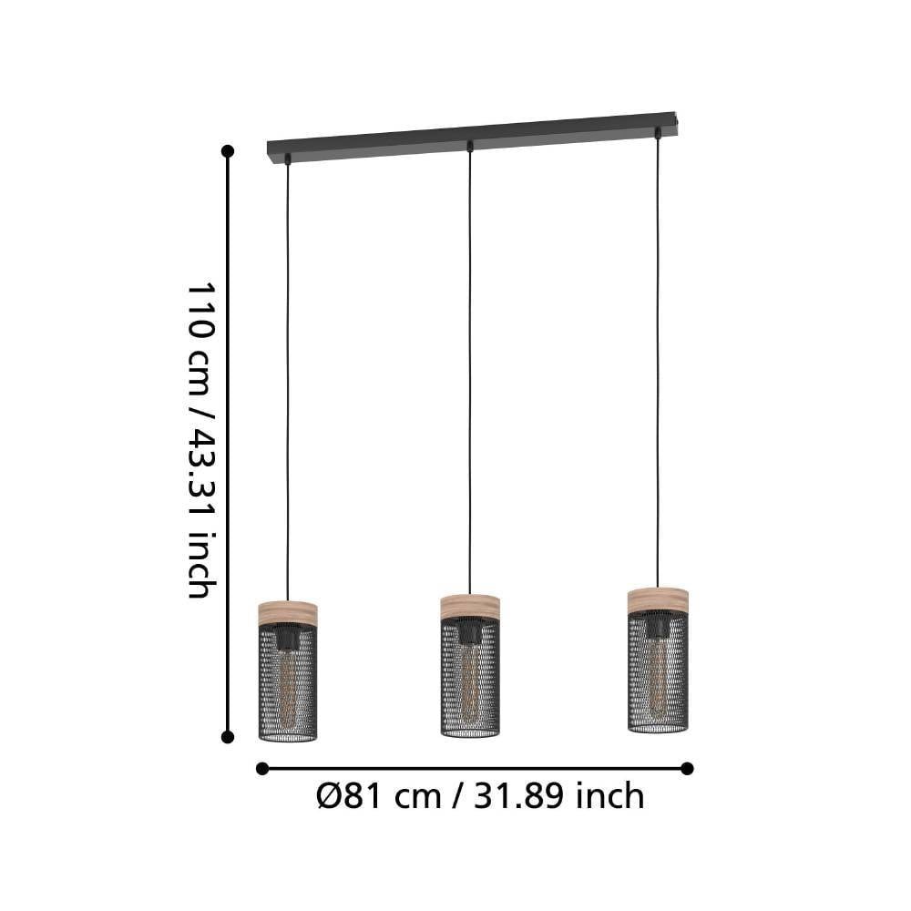 Eglo 43834 "KILNSDALE" 110 Cm Yüksekliğinde Çelik, Ahşap Siyah, Kahverengi Sarkıt Avize