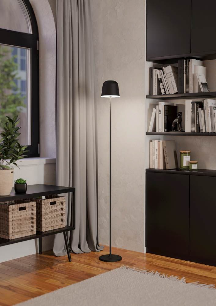 Eglo 901748 "MANNERA-L" 140 Cm Yüksekliğinde Usb Girişli Siyah Alüminyum, Çelik Dokunmatik Köşe Lambası Lambader