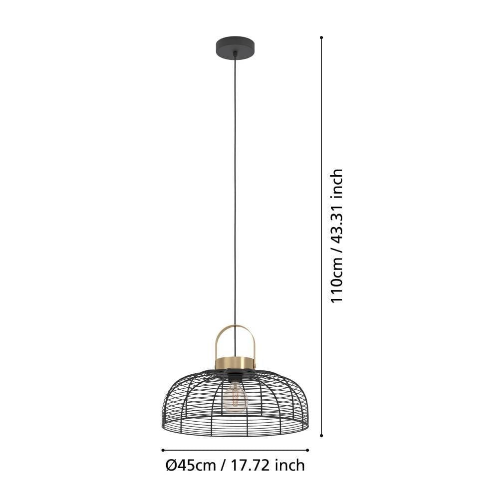 Eglo 43964 "ROUNDHAM" 45 Cm Çapında Çelik Siyah, Fırçalanmış Pirinç Sarkıt Avize