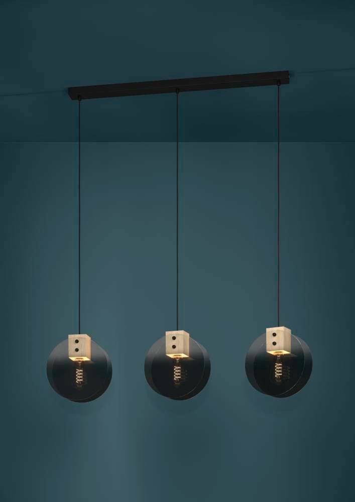 Eglo 390142 İç Mekan " Mıllena " Siyah, Kahverengi Renk Çelik, Ahşap Sarkıt Lamba Ip20 E27 Max: 3X40W En: 92 Cm