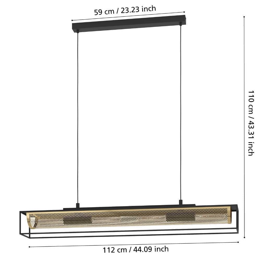 Eglo 43788 "NOHALES" 150 Cm Yüksekliğinde Çelik Siyah, Pirinç Sarkıt Avize