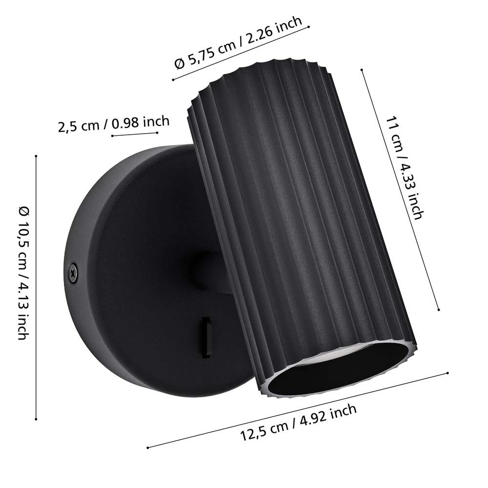 Eglo 902031 "PORTILLO" 1X5W Siyah Alüminyum, Çelik Sıva Üstü Spot