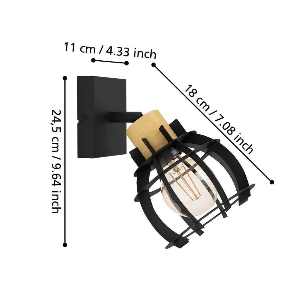 Eglo 43926 "STILLINGTON 1" 1X40W Çelik, Ahşap Siyah, Kahverengi Sıva Üstü Spot