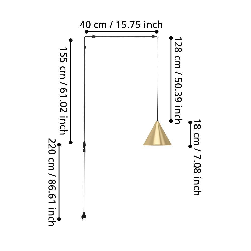 Eglo 900975 "NARICES" 142 Cm Yüksekliğinde Çelik Fırçalanmış Pirinç, Siyah Sarkıt Avize