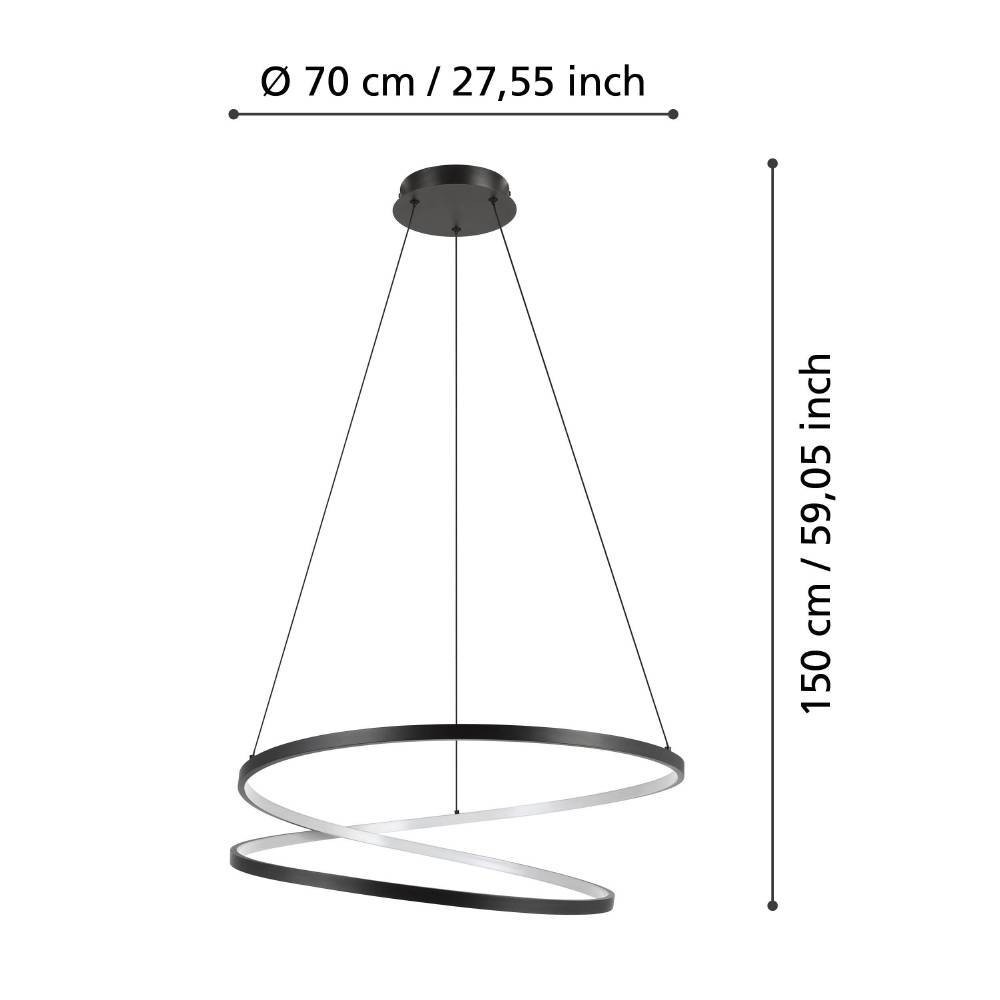 Eglo 901138 "RUOTALE" 70 Cm Çapında Alüminyum, Çelik Siyah Sarkıt Avize