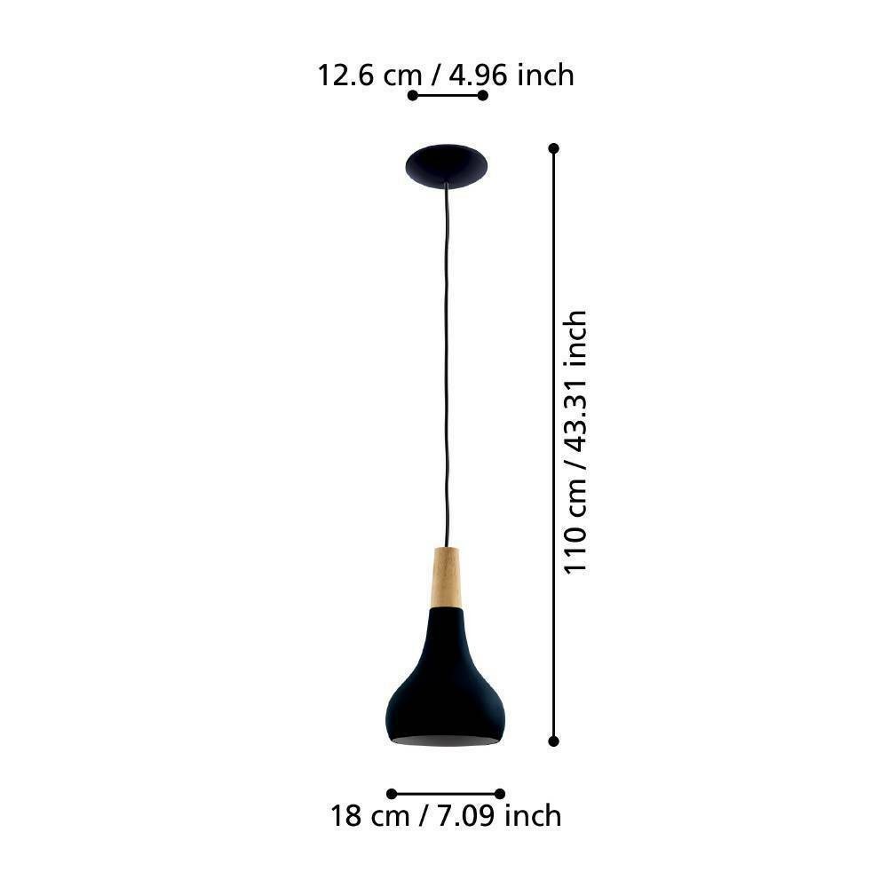 Eglo 900161 "SABINAR" 18 Cm Çapında Çelik, Ahşap Siyah, Kahverengi Sarkıt Avize