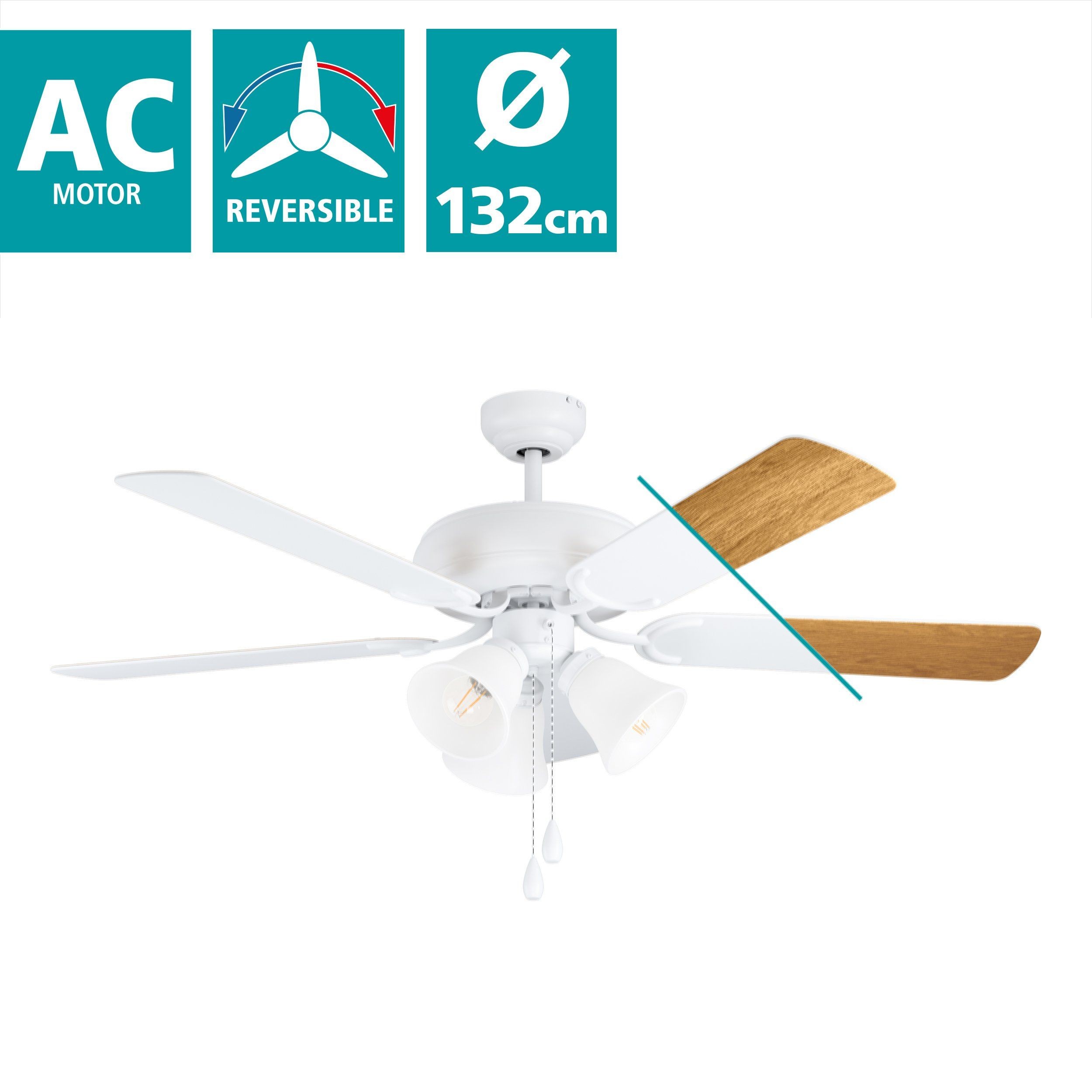 Eglo 35076 "LAS PALMAS" 132 Cm Çapında Çelik Tavan Vantilatörü Çekme İpli Ac Motor