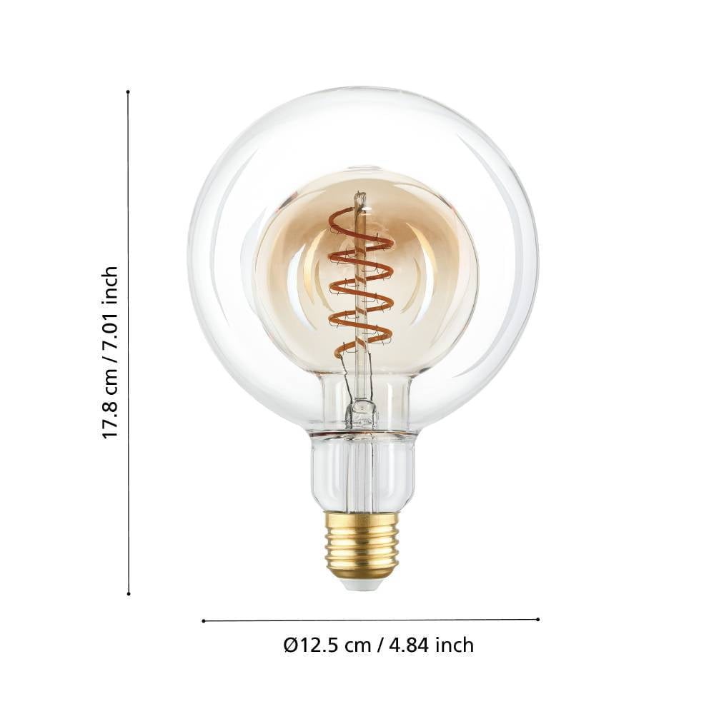Eglo 110258 E27-Led-G125 Ampul 1X4W Amber, Şeffaf 2000K 200 Lümen Dim Edilebilir
