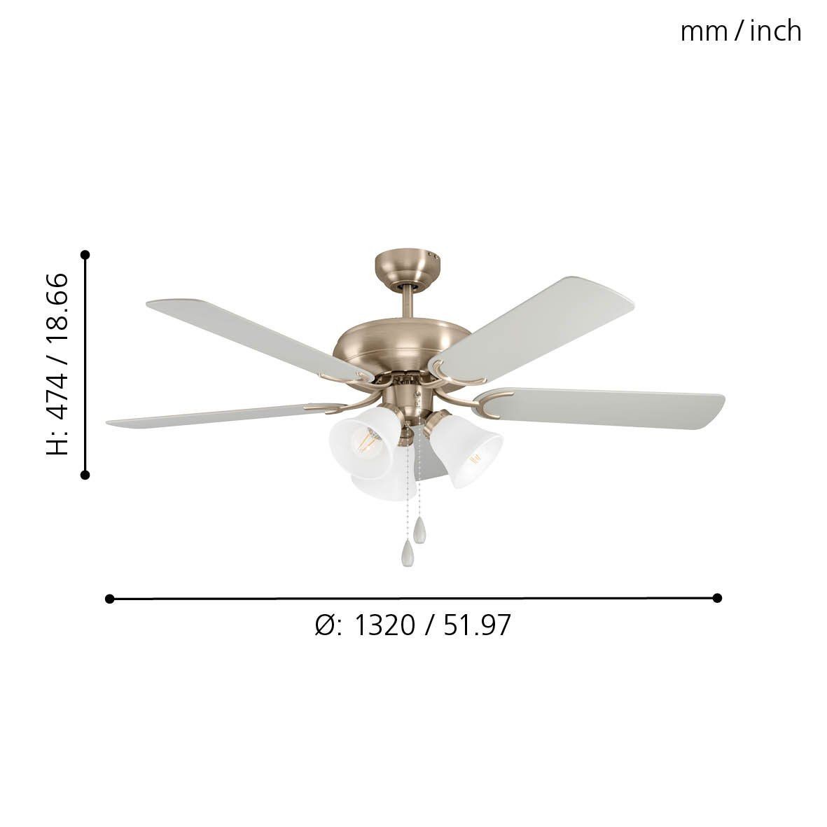 Eglo 35077 "LAS PALMAS" 132 Cm Çapında Çelik Tavan Vantilatörü Çekme İpli Ac Motor