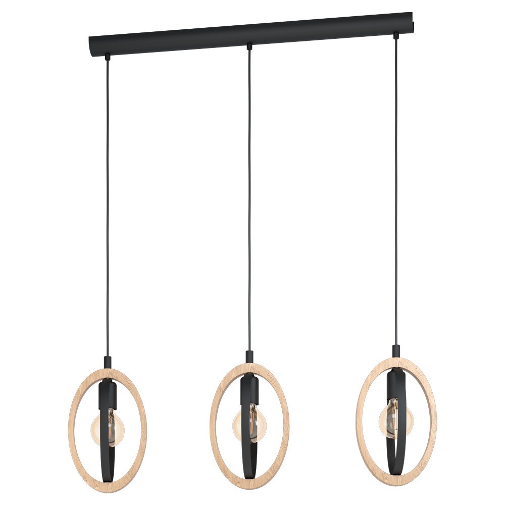 Eglo 43462 "BASILDON" 110 Cm Yüksekliğinde Çelik, Ahşap Siyah, Kahverengi Sarkıt Avize