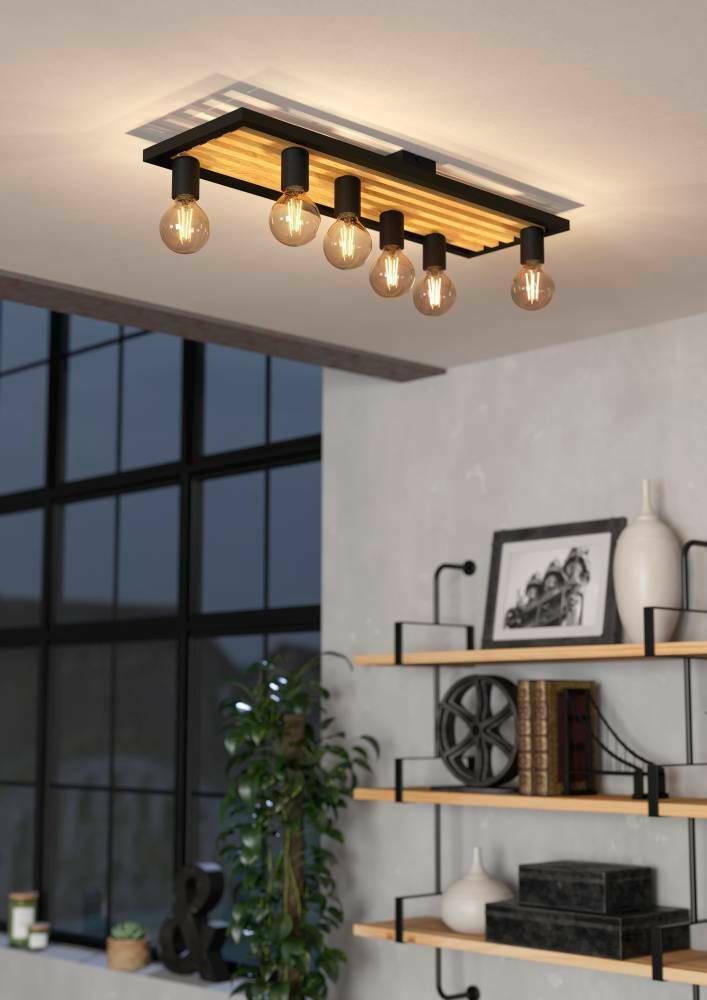 Eglo 43724 "CONSETT" 78 Cm Uzunluğunda Çelik, Ahşap Siyah, Kahverengi Tavan Armatürü