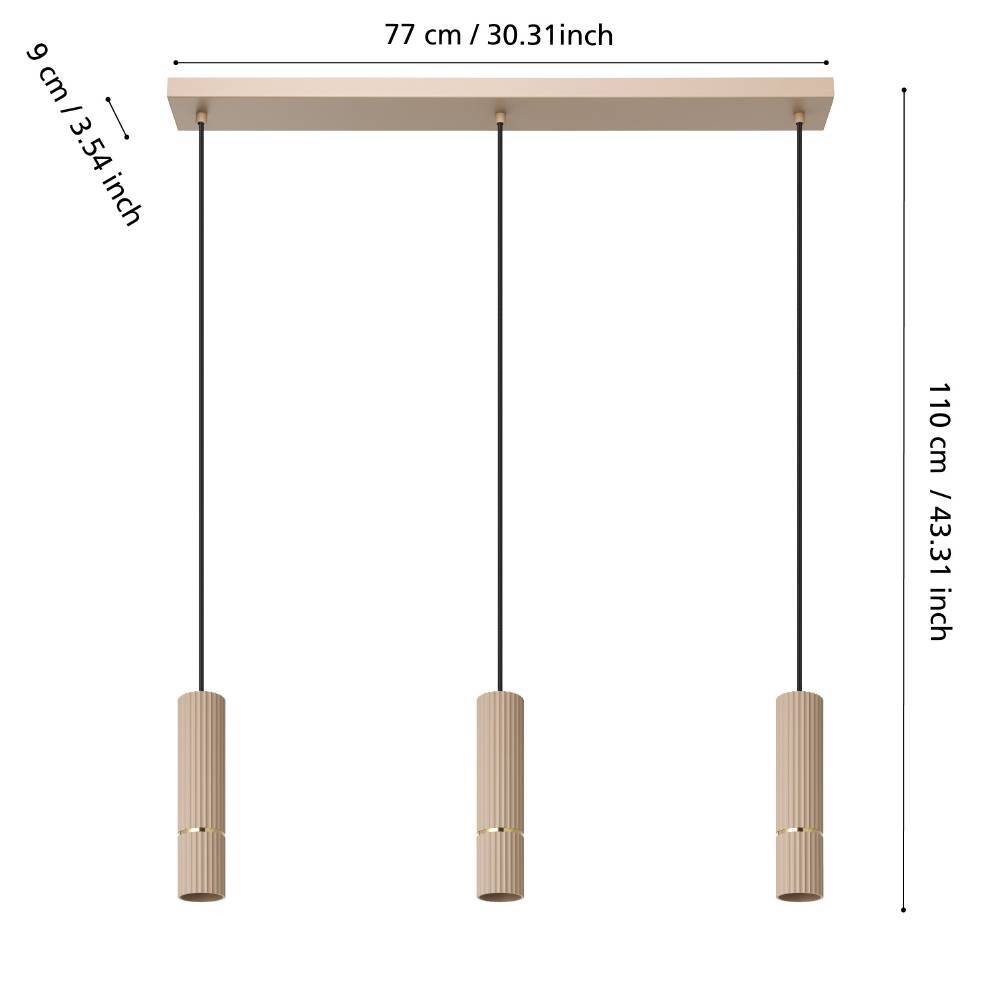 Eglo 901152 "CAMINIA" 110 Cm Yüksekliğinde Çelik Kum Rengi, Fırçalanmış Pirinç Sarkıt Avize
