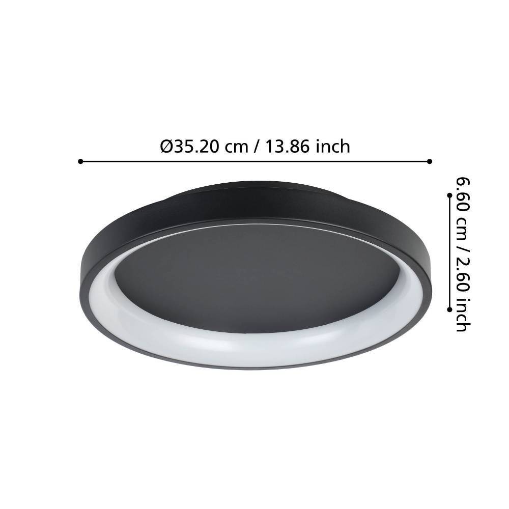 Eglo 901251 "LORETELLO" 35 Cm Çapında Plastik, Çelik Siyah Duvar Tavan Armatürü
