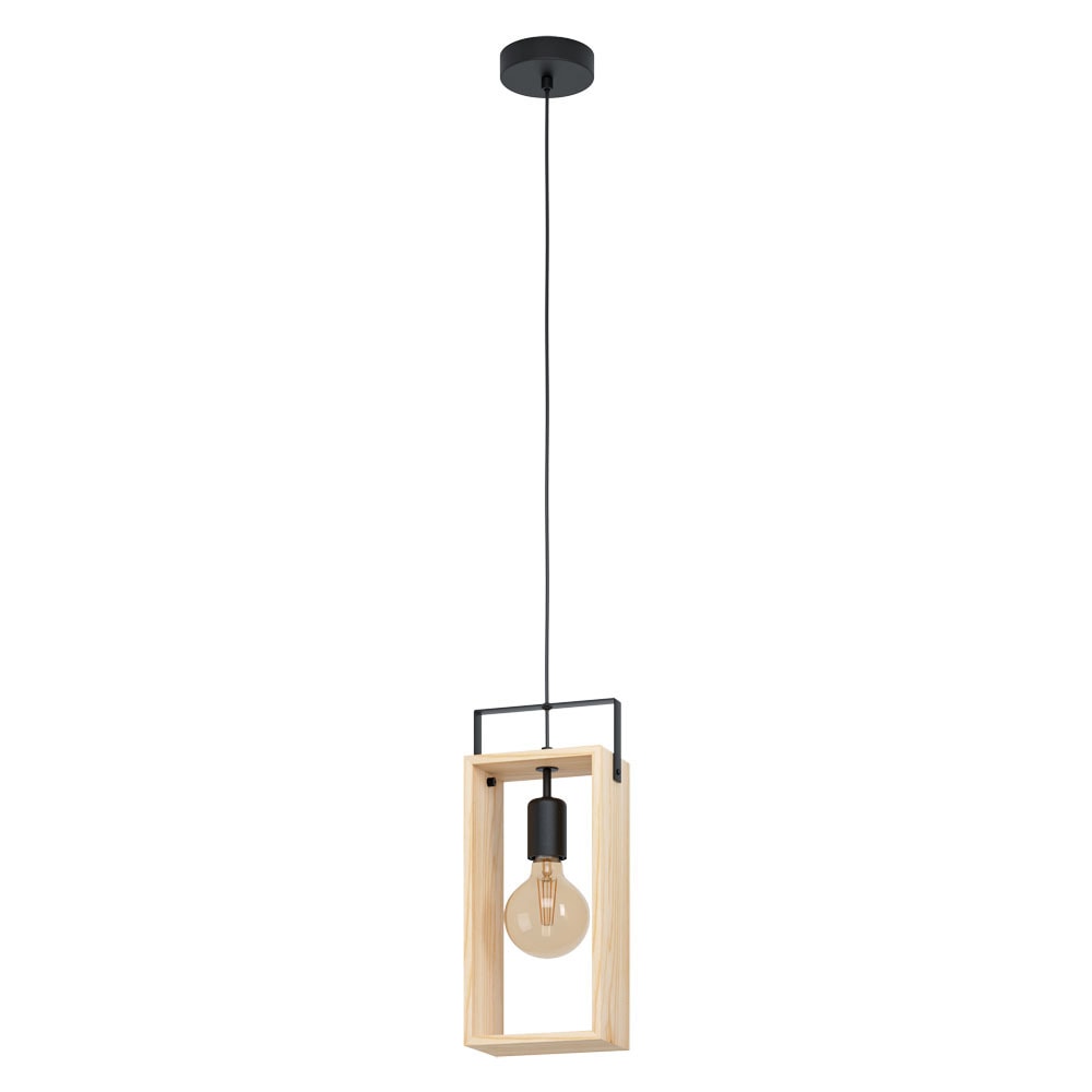 Eglo 43413 "FAMBOROUGH" 110 Cm Yüksekliğinde Çelik, Ahşap Siyah, Doğal Sarkıt Avize