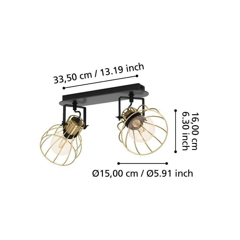 Eglo 900383 "SAMBATELLO" 2X40W Çelik, Ahşap Siyah, Fırçalanmış Pirinç Sıva Üstü Spot
