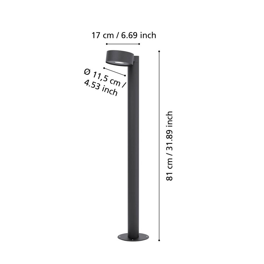 Eglo 98739 "PALOSCO" 82 Cm Yüksekliğinde Galvanizli Çelik Dış Mekan Bahçe Aydınlatması Direk Ip44
