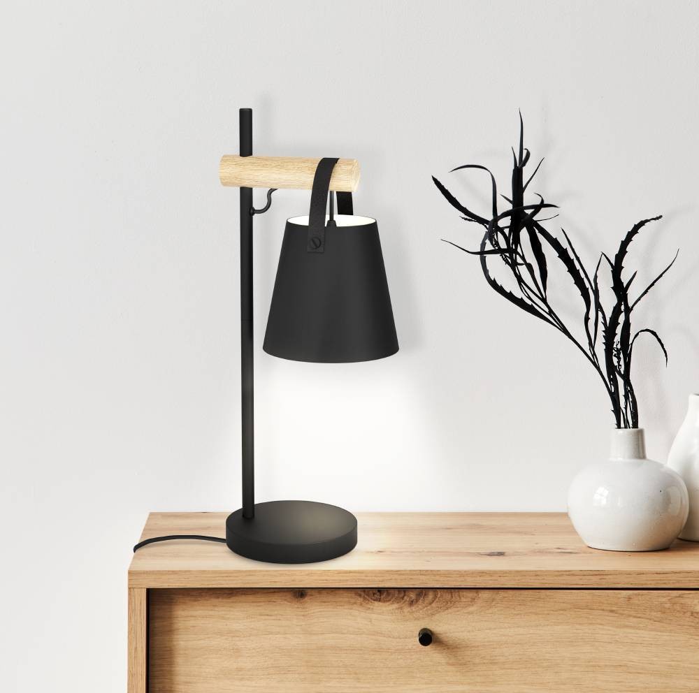 Eglo 780123 "PANDORE" 55,5 Cm Yüksekliğinde Çelik, Ahşap Masa Lambası