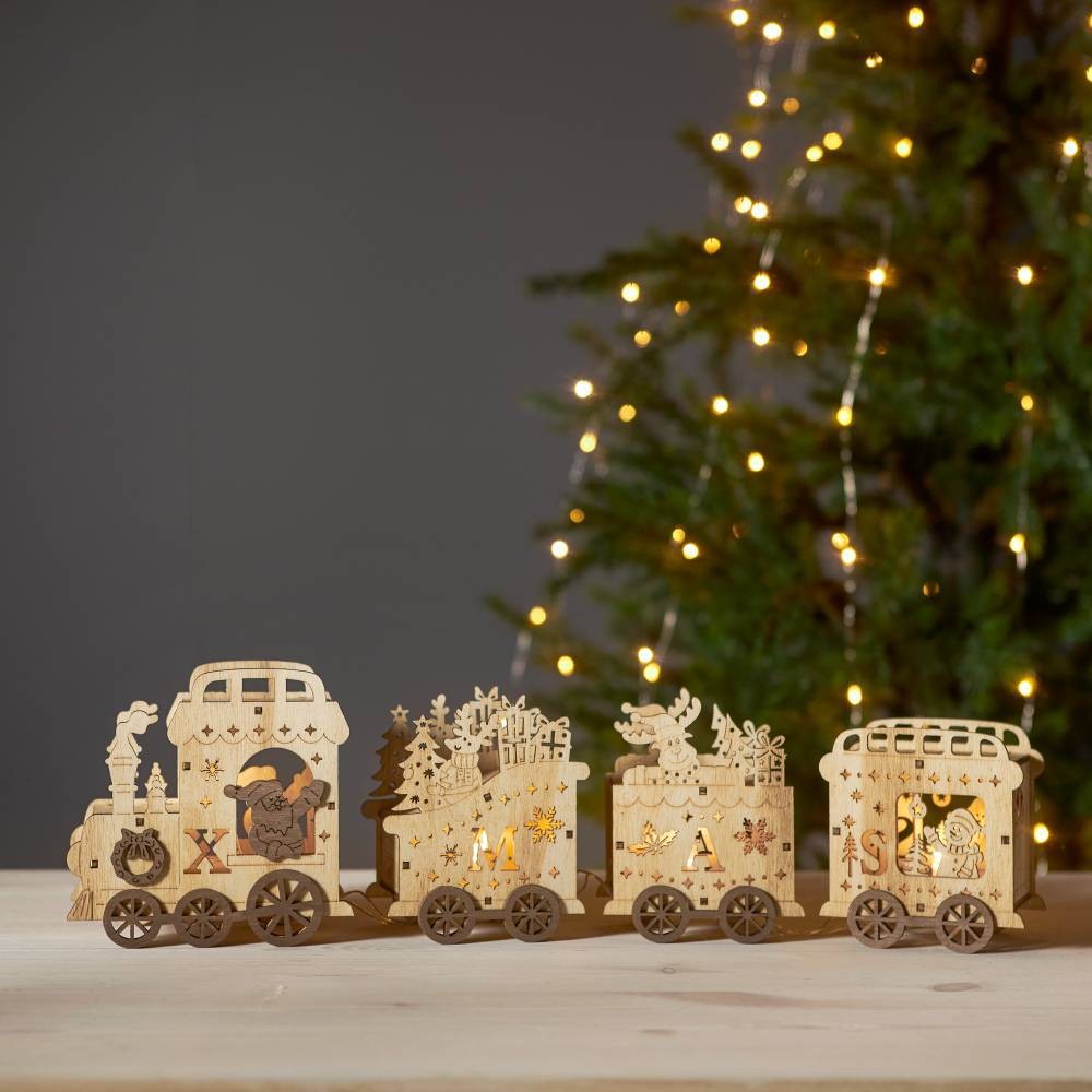 Eglo 271-71 "YULETIDE" Ledli Doğal Ahşap Tren Ev Dekoratif Aydınlatma 12,5Cm Yüksekliğinde 54Cm Uzunluğunda
