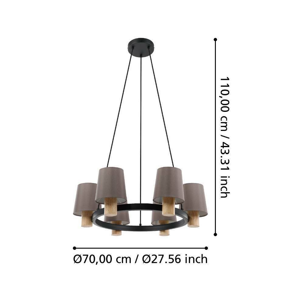 Eglo 43781 "EDALE" 70 Cm Çapında Çelik, Ahşap Siyah, Kahverengi Sarkıt Avize