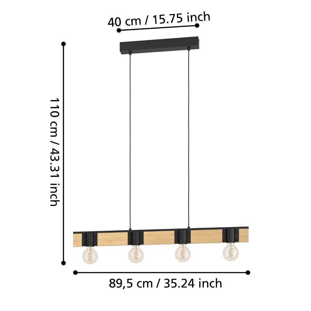 Eglo 43902 "BAILRIGG" 110 Cm Yüksekliğinde Çelik, Ahşap Siyah, Kahverengi Sarkıt Avize