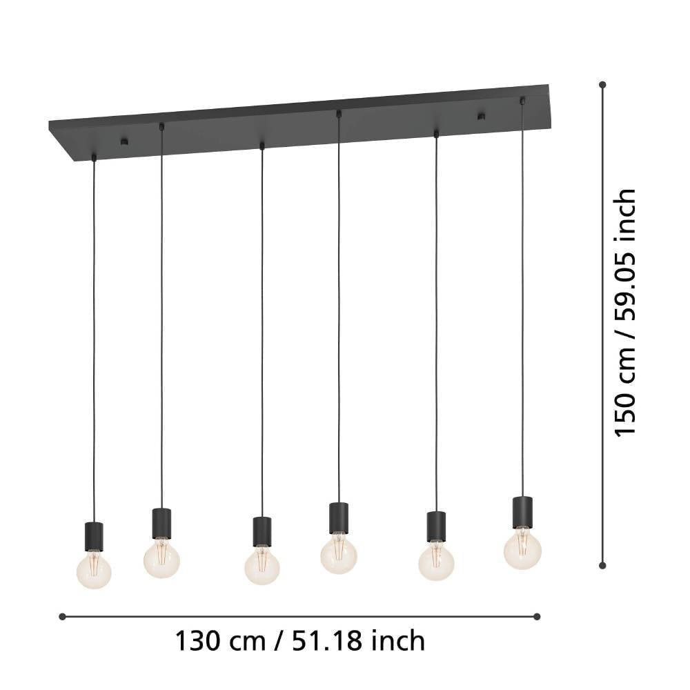 Eglo 390268 "HUEBRO" 150 Cm Yüksekliğinde Çelik Siyah Sarkıt Avize