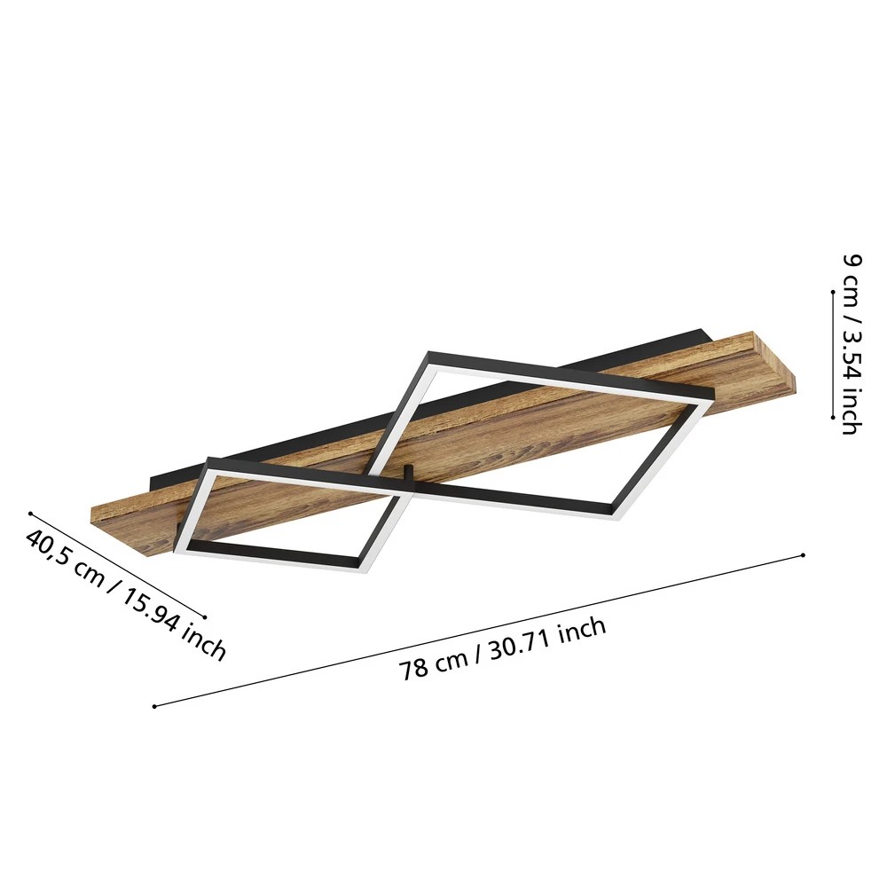Eglo 901935 "BOYAL" Siyah, Kahverengi Rustik Çelik, Ahşap Tavan Armatürü