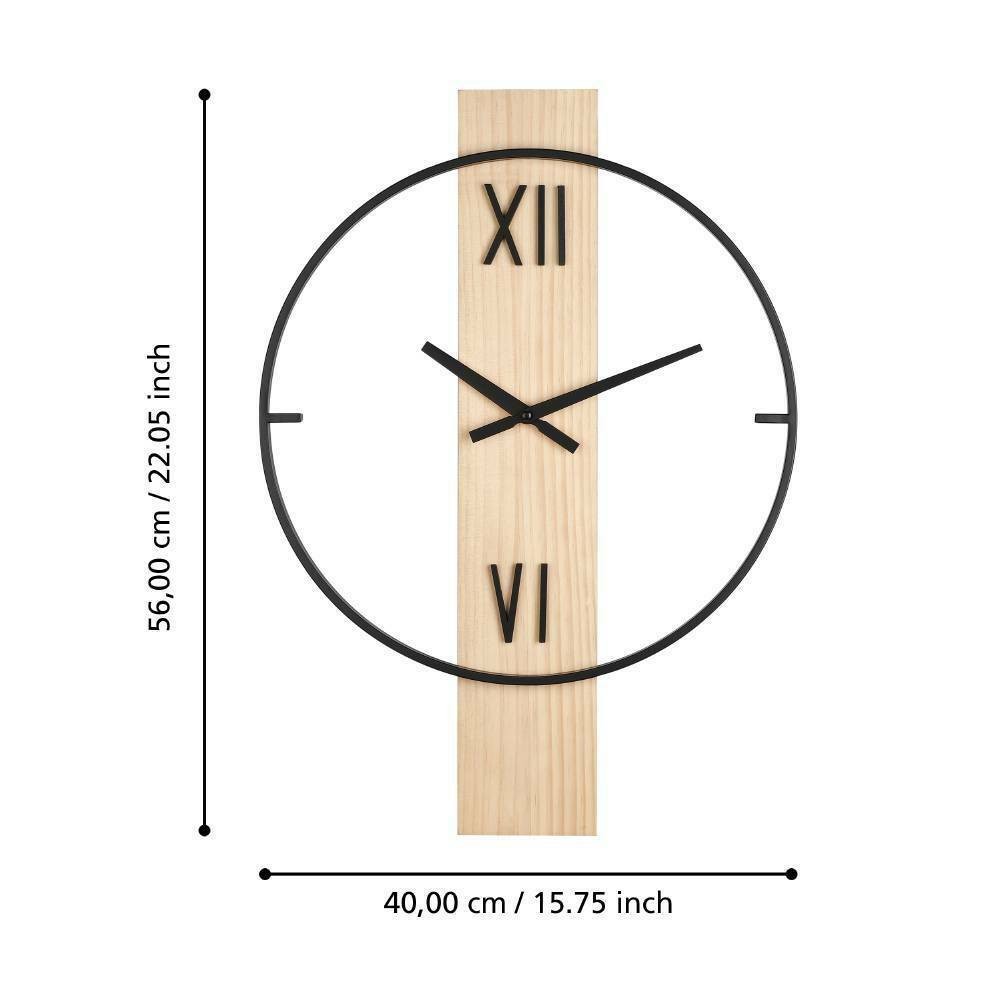 Eglo 425512 "YAMATSURI" 56 Cm Yüksekliğinde 40Cm Uzunluğunda Siyah, Doğal Ahşap Çelik Dekoratif Duvar Saati