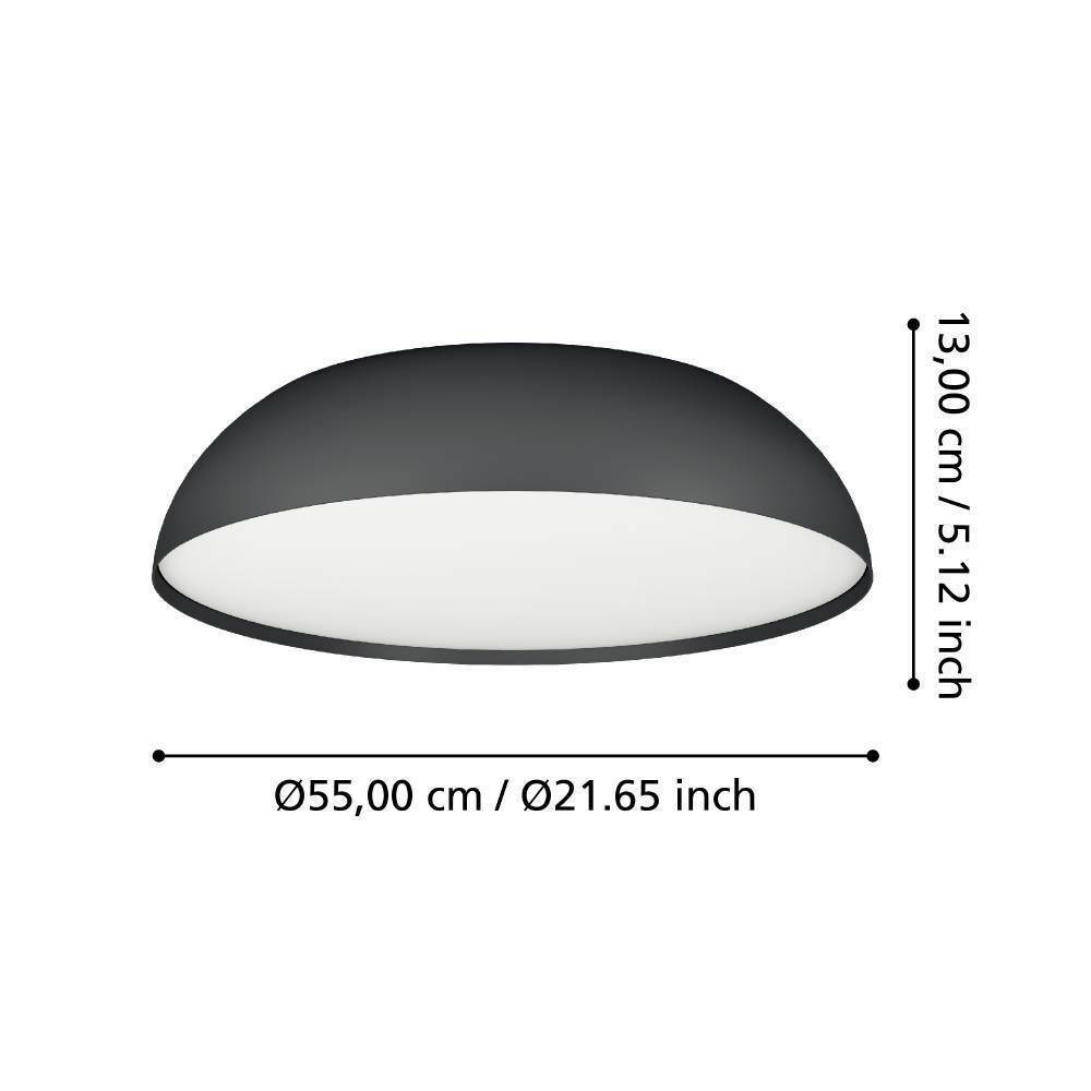 Eglo 900407 "TOLLOS-Z" 55 Cm Çapında Alüminyum, Çelik Siyah, Beyaz Tavan Armatürü RGB