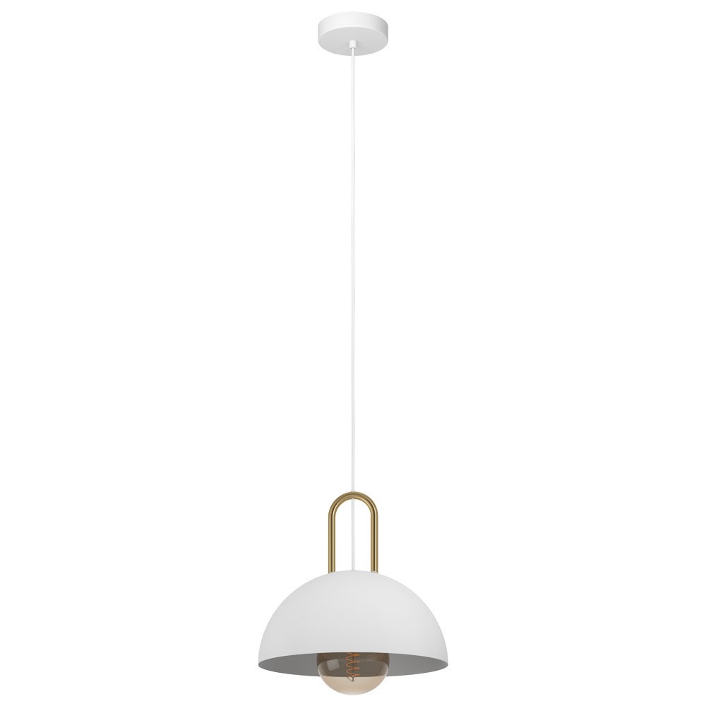 Eglo 99695 İç Mekan " Calmanera " Beyaz, Pirinç Renk Dökme Çelik Tekli Sarkıt Aydınlatması Ip20 E27 Max: 1X40W  Çap: 32,5 Cm