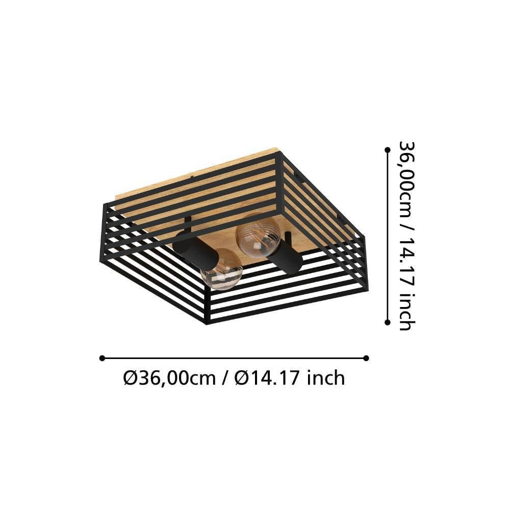 Eglo 390163 "CIDRAZ" 36 Cm Uzunluğunda Çelik, Ahşap Siyah, Kahverengi Tavan Armatürü