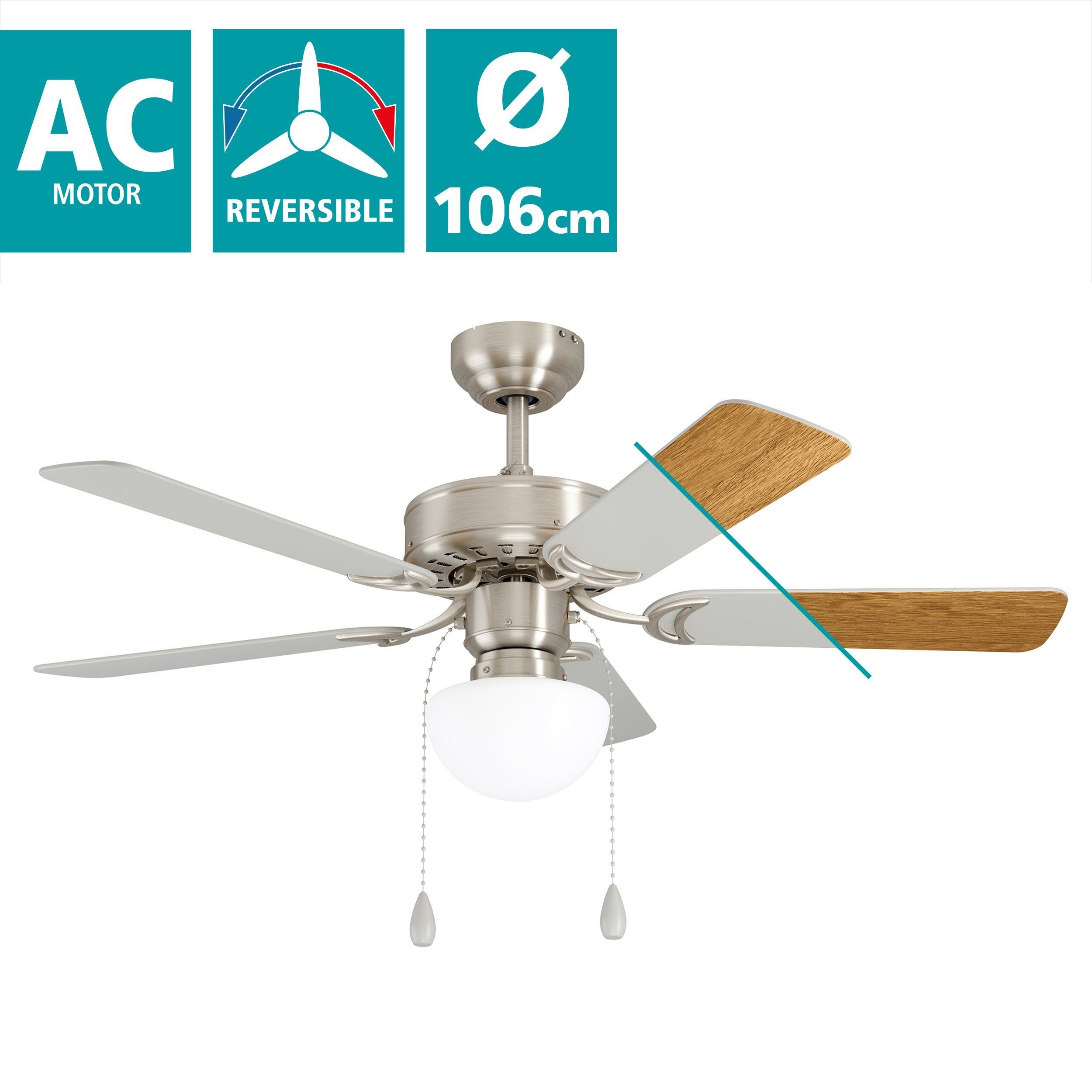 Eglo 35074 "CADIZ" 106,6 Cm Çapında Çelik Tavan Vantilatörü Çekme İpli Ac Motor