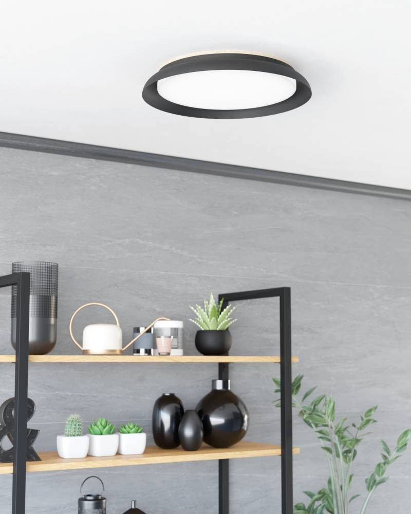 Eglo 900857 "PENJAMO 1" 46,5 Cm Çapında Çelik, Ahşap Siyah, Kahverengi Tavan Armatürü