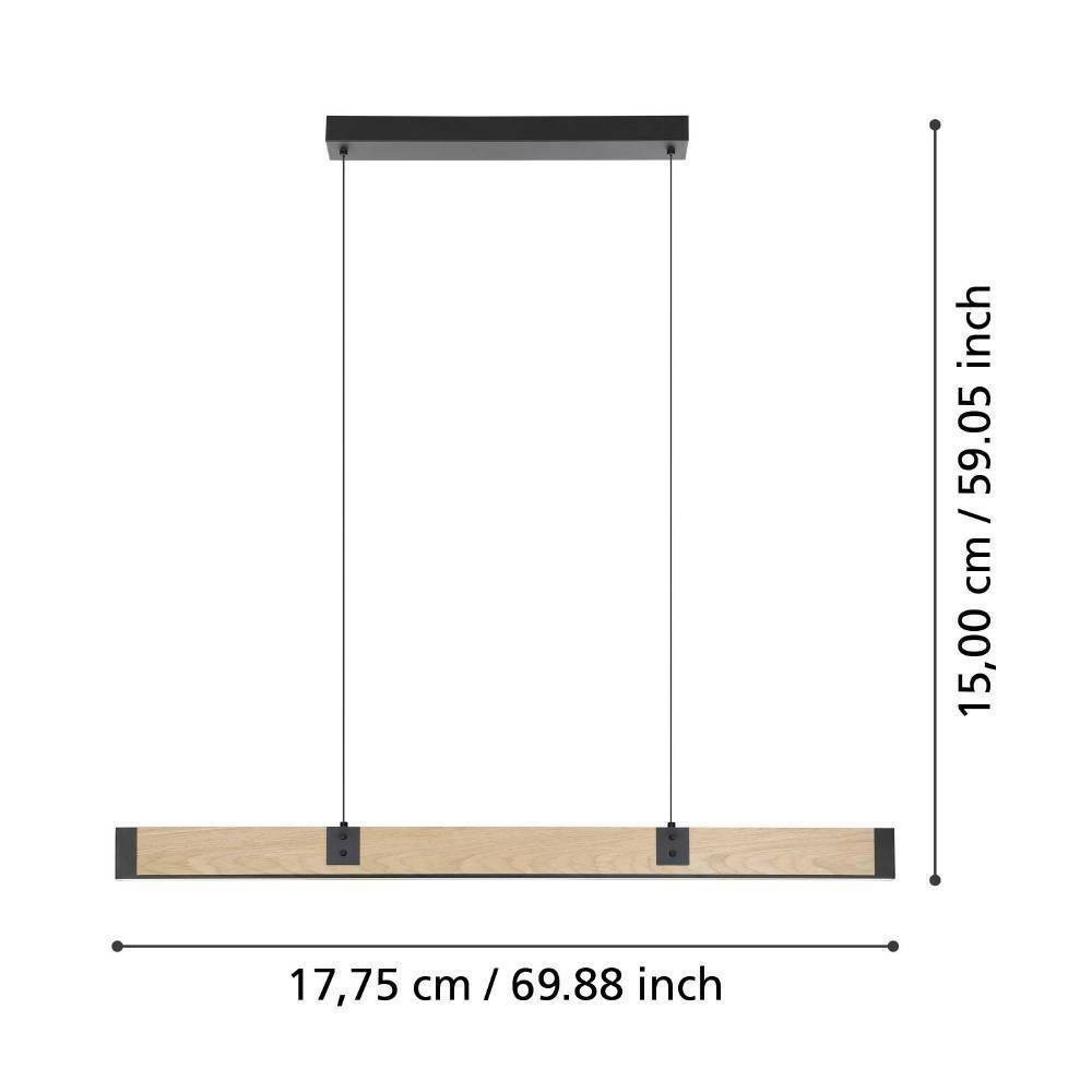 Eglo 390225 "CAMINARRO" 150 Cm Yüksekliğinde Çelik, Ahşap Siyah, Kahverengi Sarkıt Avize