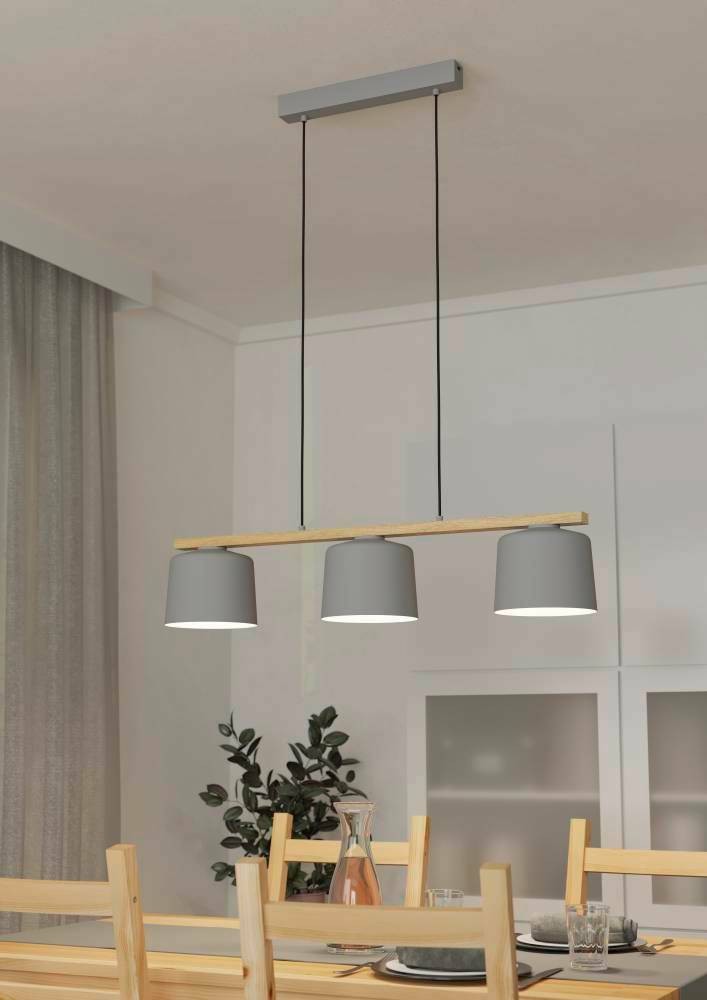 Eglo 900362 "MARIEL" 110 Cm Yüksekliğinde Çelik, Ahşap Açık Gri, Kahverengi Sarkıt Avize