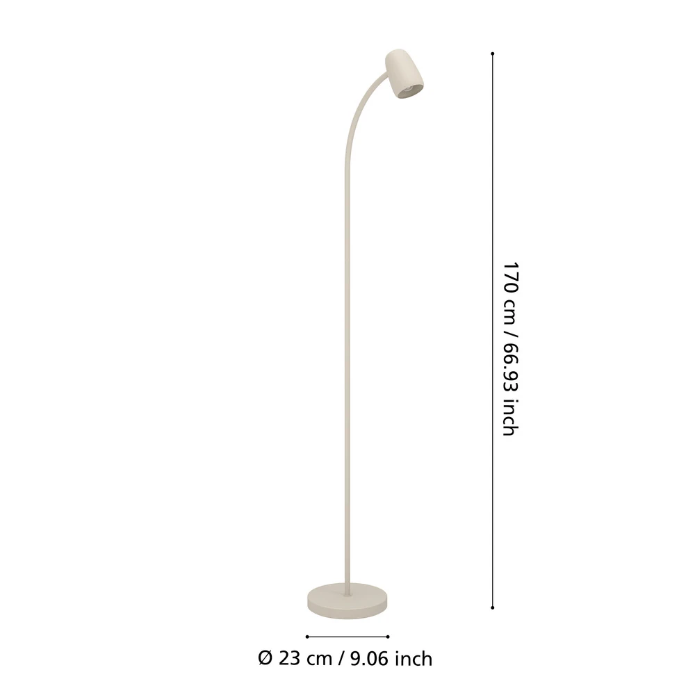 Eglo 902171 "CARLO" 170 Cm Yüksekliğinde Kum Rengi Çelik Köşe Lambası Lambader