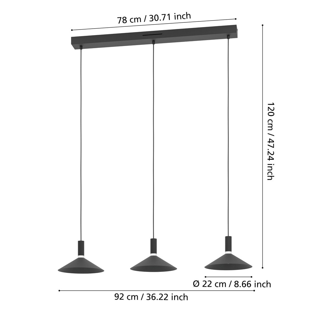 Eglo 902184 "CONOMAVILLA-Z" 120 Cm Yüksekliğinde Çelik Sarkıt Avize